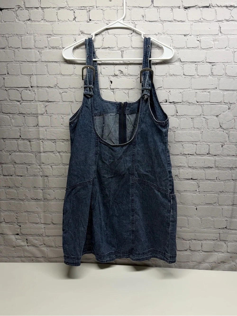 Free People Light Wash Denim Zip mini Dress Sz M